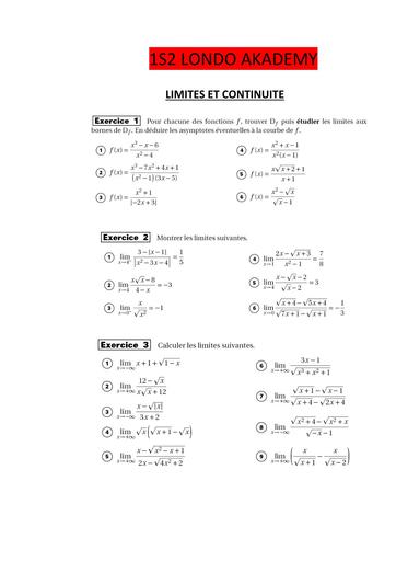 Fiche de travaux dirigés LIMITES ET CONTINUITE 1iere D by Tehua