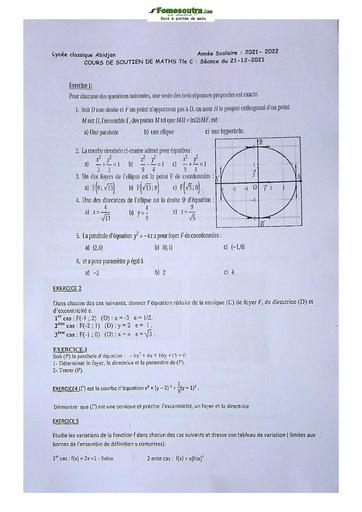 Devoir de Mathématique Terminale C Lycée Classique Abidjan 2022