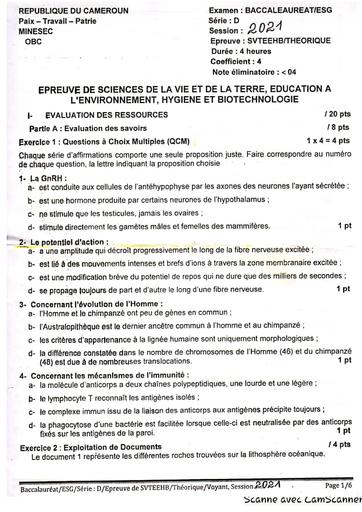 Bac D svt session 2021 by Tehua