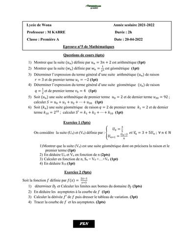 DEVOIR DE maths 5 NIVEAU 1ère A LYCEE DE WONA 2022 BY TEHUA