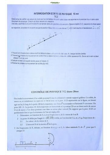 Sujets de Physique-Chimie Terminale C Lycée Classique 2022-2023