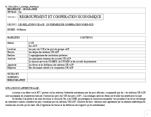 TH3 G2 TLE LES RELATIONS UEACP UN EXEMPLE DE COOPERATION NORD SUD