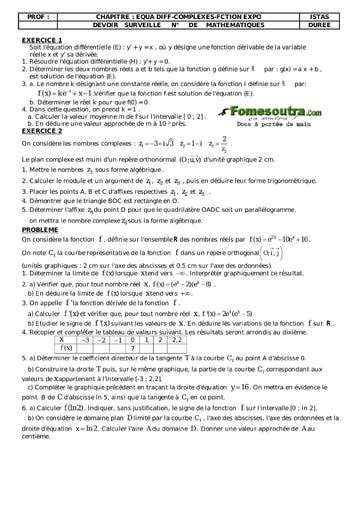 Devoir corrigé (31) de maths niveau Terminale D