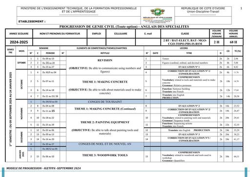 ANGLAIS   2 BT GENIE CIVIL 2024 2025