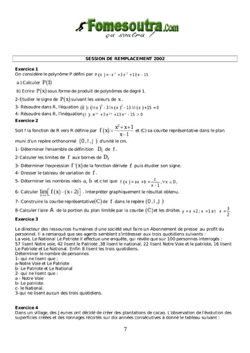 Sujet de Maths BAC G2 2002 session remplacement