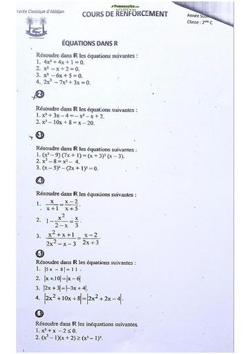 Sujet de Mathématiques Seconde C Lycée Classique Abidjan 2023