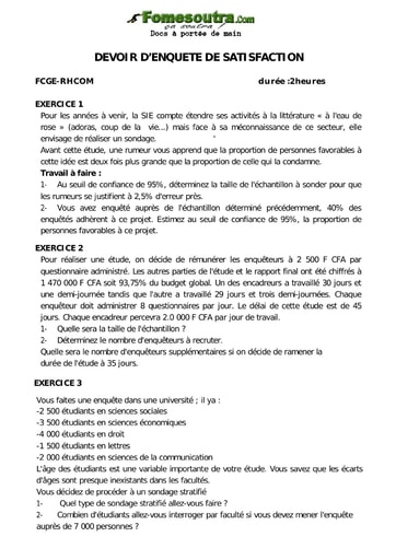 Sujet Enquête de satisfaction - BTS Finance Comptabilité et Gestion des Entreprises