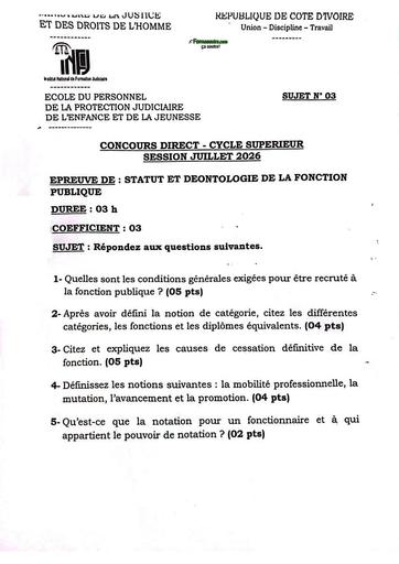 Concours Direct INFJ 2026 CS Statut et déontologie de la FP by TEHUA
