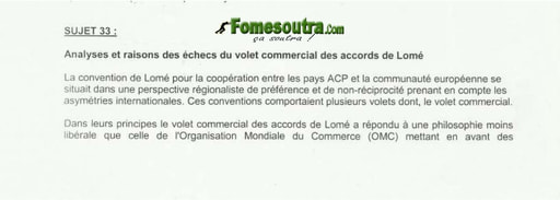 Economie Générale portant sur les Accords de Lomé - BTS