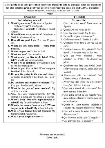 DOC ORAL BAC BEPC BY TEHUA