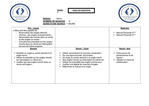 FICHE DE COURS SUR Angles Inscrits NIVEAU 3ième by N'DRE YVES