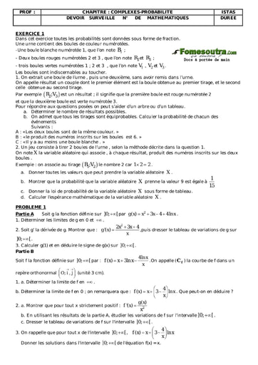 Devoir corrigé (2) de maths niveau Terminale D - ISTAS