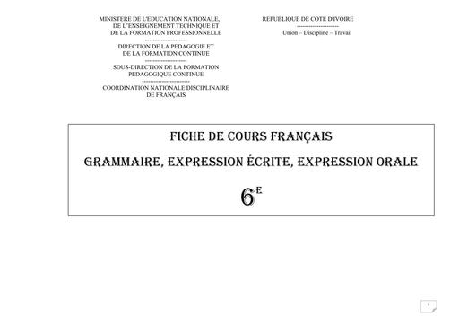 FICHE DE LEÇON APC 6ème Français 1ier Cycle by Tehua