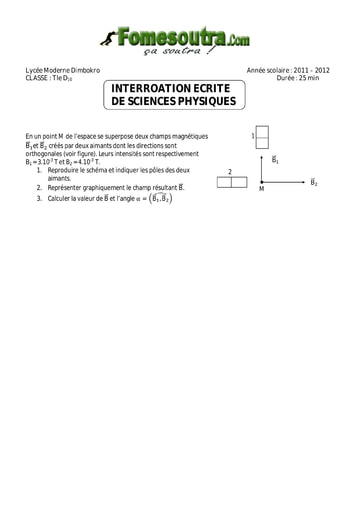 Interrogation 10 de Physique niveau Terminale D