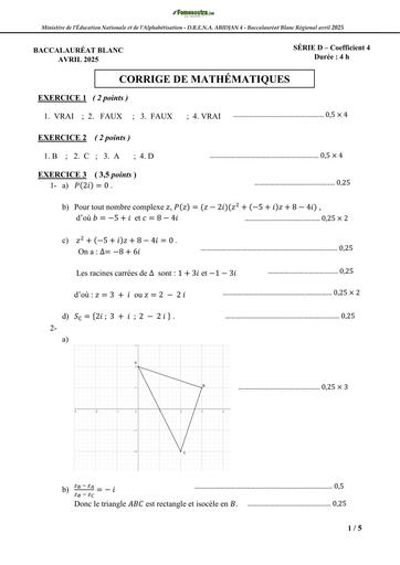 BAC BLANC REGIONAL 2025 DREN ABIDJAN 4 MATHS SERIE D BAREME by TEHUA