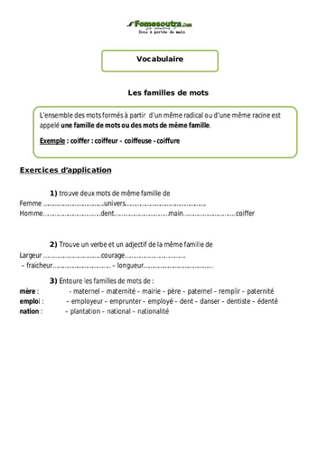 Les familles de mots - Cours CM1