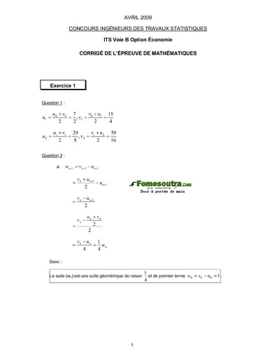 Corrigé Maths ITS B option Economie 2009 (ENSEA)