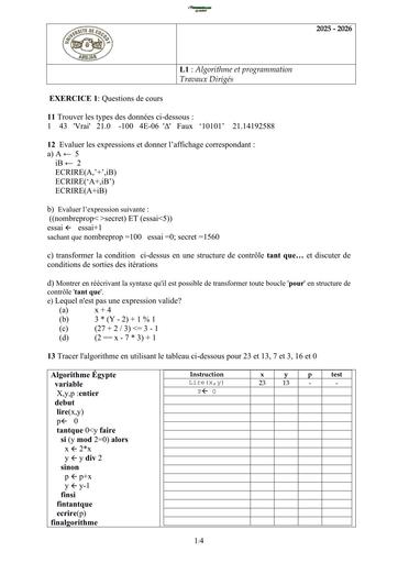 MATHS SUP FICHE DE TRAVAUX DIRIGES INFORMATIQUE ALGORITHME MI BY TEHUA