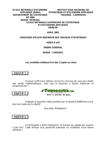 Sujet d'ordre générale ITS B option Economie 2002 (ENSEA - ISSEA - ENSAE)