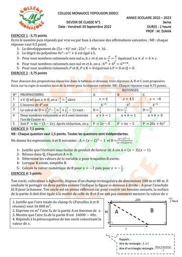 DEVOIR 1H CALCUL LITTERAL By DJAHA