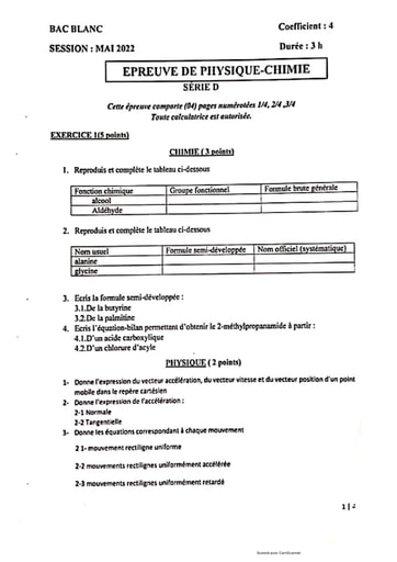 Sujet examen régional 2022 Maths et pc zone nord by Tehua