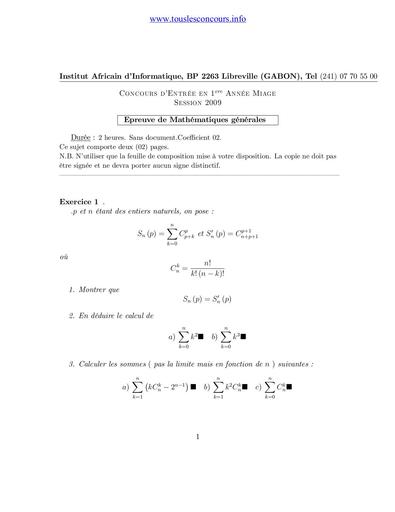 CONCOURS MATHS MIAGE 3