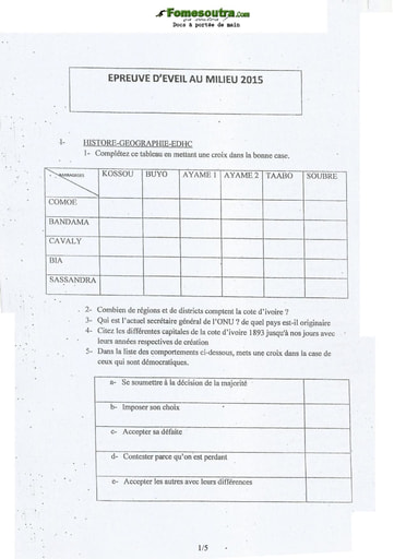 Sujet et corrigé d'Eveil au milieu concours d’entrée à l'EMPT Bingerville 2015(1)