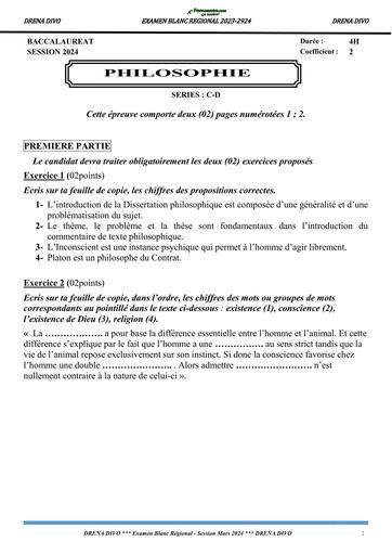 BAC BLANC 2024 PHILO SERIE CD SUJET DRENA DIVO BY TEHUA