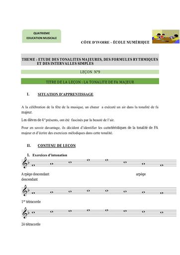 4e EM L9 LA TONALITE DE FA MAJEUR