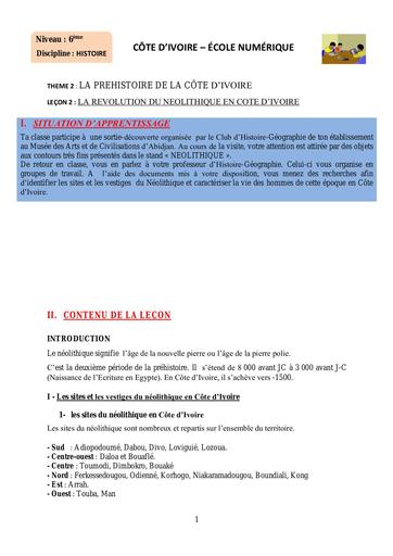6ème H7 La révolution du néolithique en Côte dIvoire