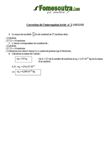 Corrigé Interrogation 1 de Chimie niveau 2nd C