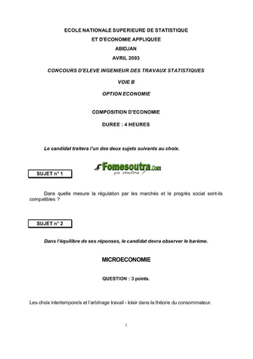 Sujet d'Economie ITS B option Economie 2003 (ENSEA)