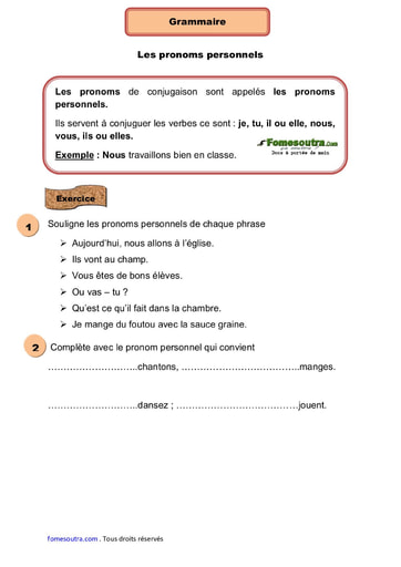 Les pronoms personnels - Cours CE1