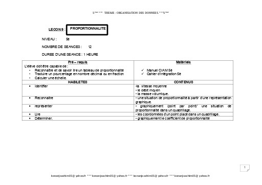 Fiche de cours Maths 5ième Leçon 9 Proportionnalité by TEHUA