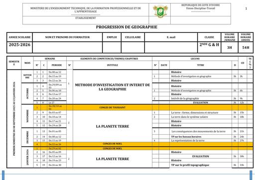 PROGRESSION 2025 2026 GEOGRAPHIE SECONDE G & H