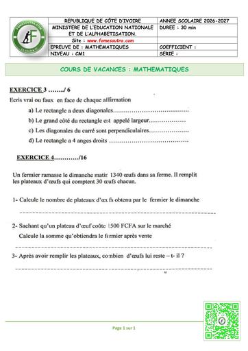 FICHE 4 MATHS CM1 by TEHUA