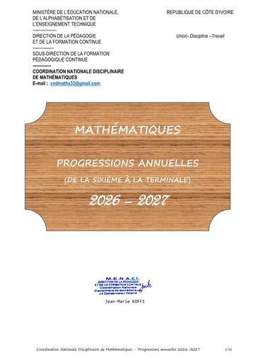 MATHEMATIQUES Progressions annuelles DPFC 2026 2027 by TEHUA