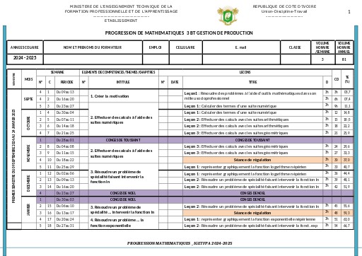 GESTION de PRODUCTION 3e Année  BT