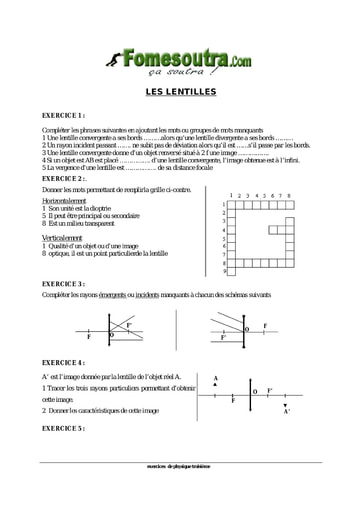 TP de physique sur les lentilles niveau 3eme