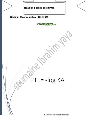 FICHE DE TRAVAUX DIRIGES CHIMIE MINERALE Tle D ACIDE FAIBLE by TEHUA