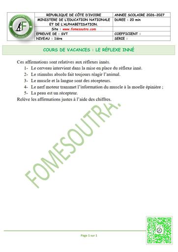 FICHE 1 SVT 1ière LE RÉFLEXE INNÉ by TEHUA
