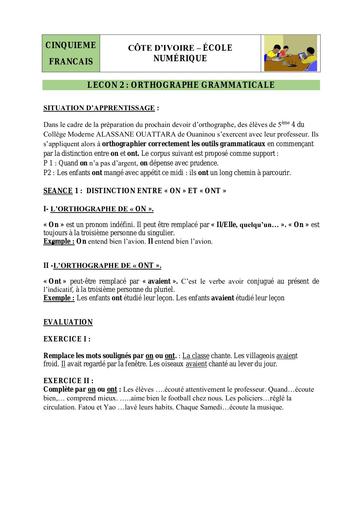 1 Orthographe grammaticale 5ème L2 S1