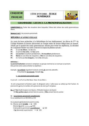 10 Grammaire 5ème L3 S1 2