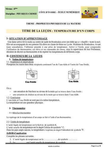 PC 6ème L6 Température dun corps