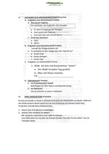 Devoir d'Allemand Terminale A 2021-2022