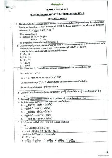 SUJET BAC 2025 MATHS SERIE C RDC BY TEHUA