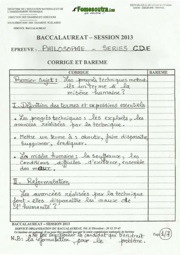 Corrigé de Philosophie BAC C D E 2013