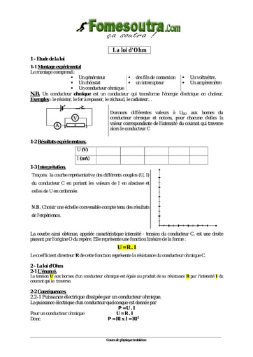 La loi d'Ohm - Physique 3eme