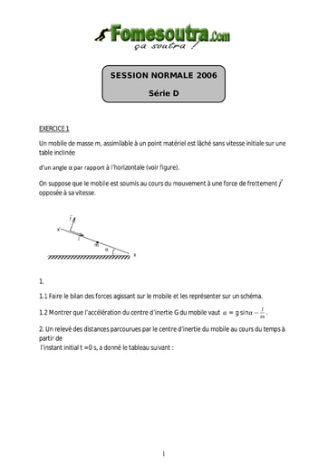 Sujet de Physique-Chimie BAC D 2006