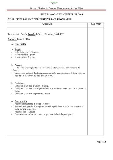 BEPC blanc FEVRIER 2026 ORTHOGRAPHE BAREME Drena ABIDJAN 4 By TEHUA